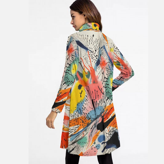 All-Over Print Women's High Neck Dress With Long Sleeve