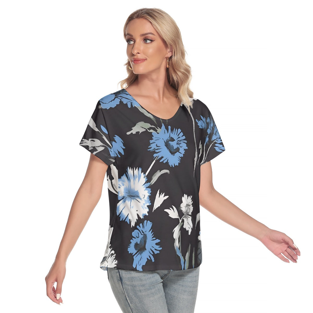 All-Over Print Women's Loose V-neck Short Sleeve T-shirt