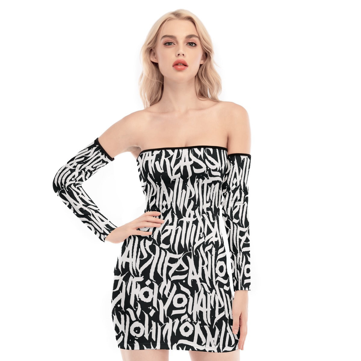 All-Over Print Women's Off-shoulder Back Lace-up Dress