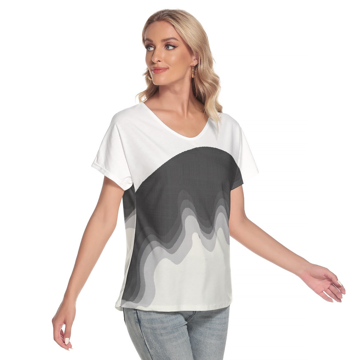 All-Over Print Women's Loose V-neck Short Sleeve T-shirt