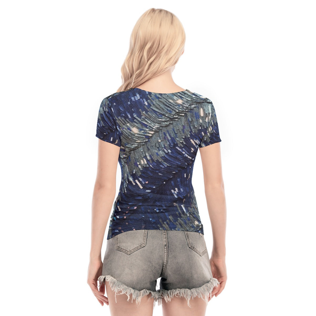 All-Over Print Women's Short Sleeve Mesh Blouse