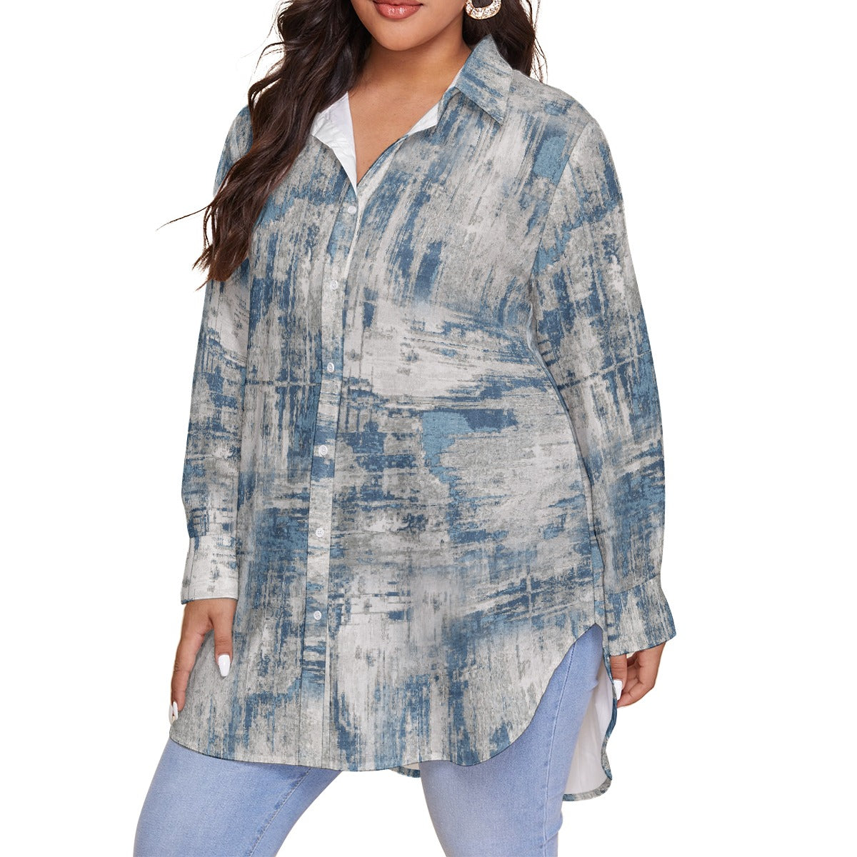 All-Over Print Women's Shirt With Long Sleeve(Plus Size)