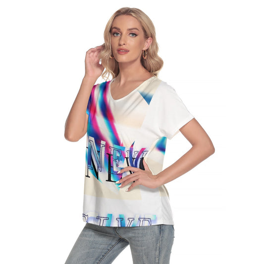 All-Over Print Women's Loose V-neck Short Sleeve T-shirt