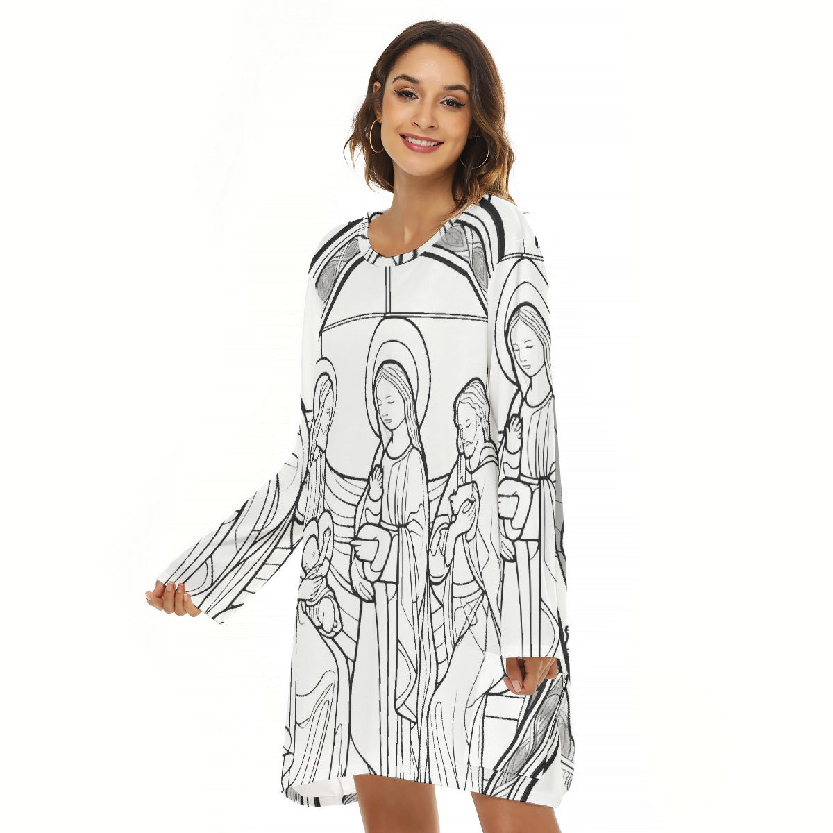 All-Over Print  Women's Loose Crew Neck Dress