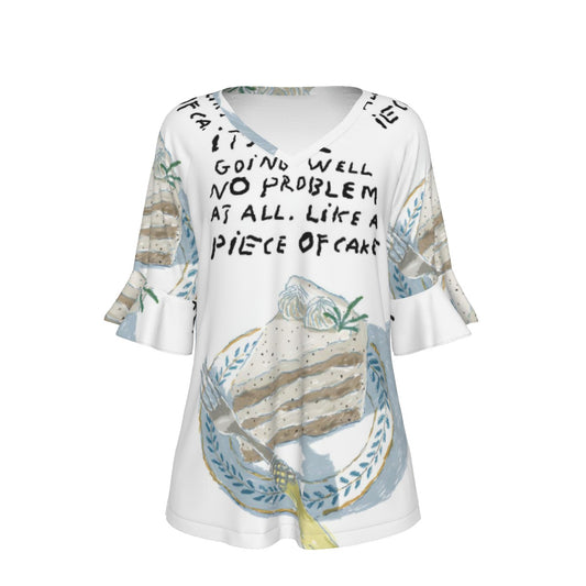 All-Over Print V-neck Women's T-shirt With Bell Sleeve