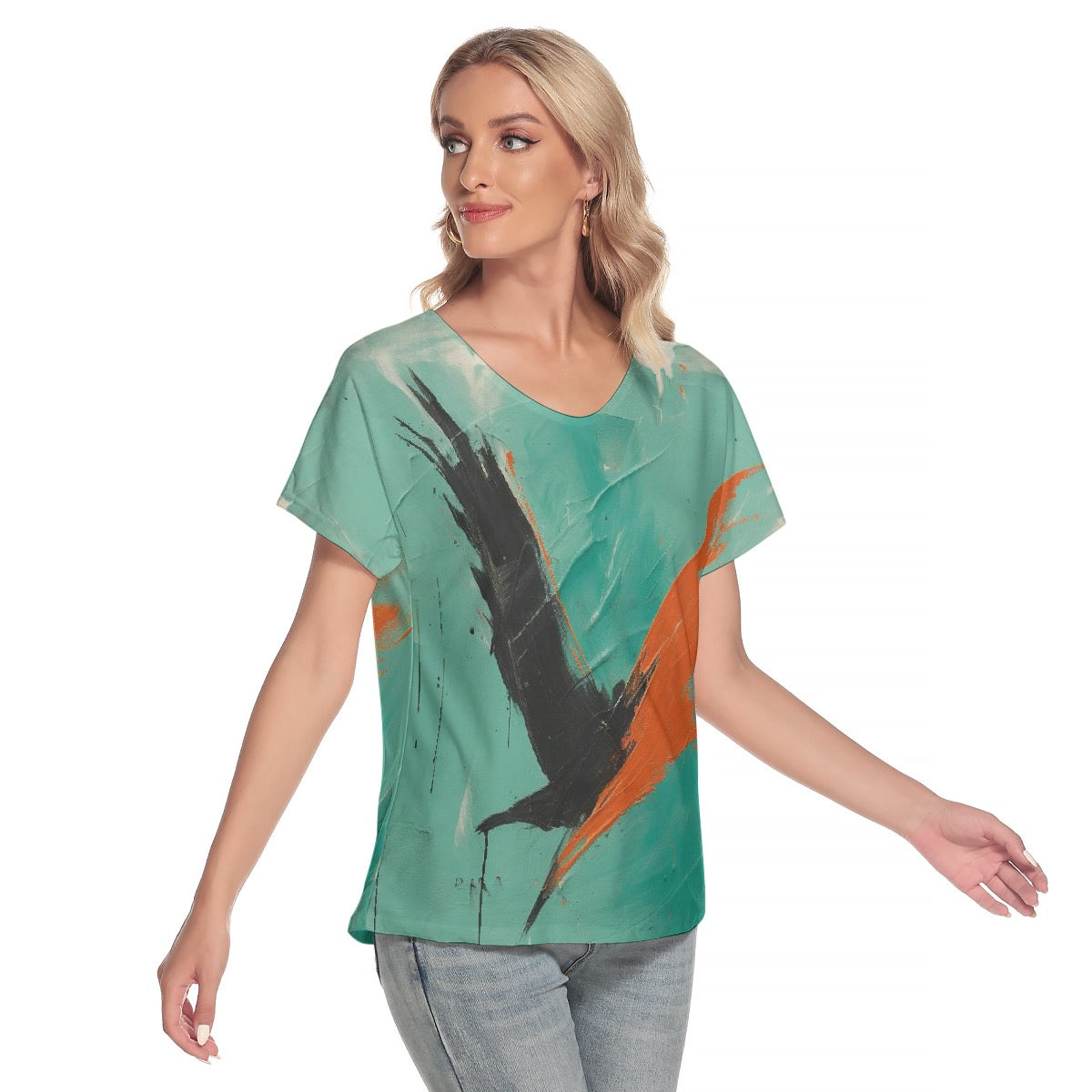 All-Over Print Women's Loose V-neck Short Sleeve T-shirt