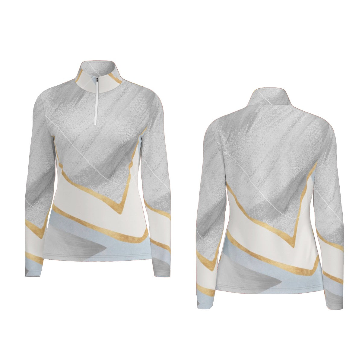 All-Over Print Women's Sports Collar Jersey With Long Sleeve