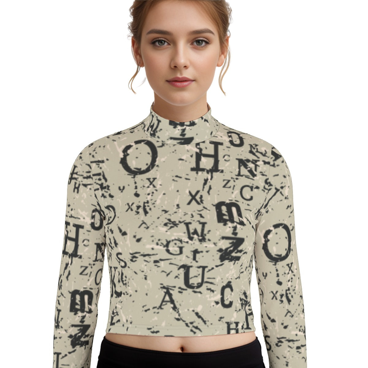 Eco-Friendly All-Over Print Women's Turtleneck T-shirt With Long Sleeve