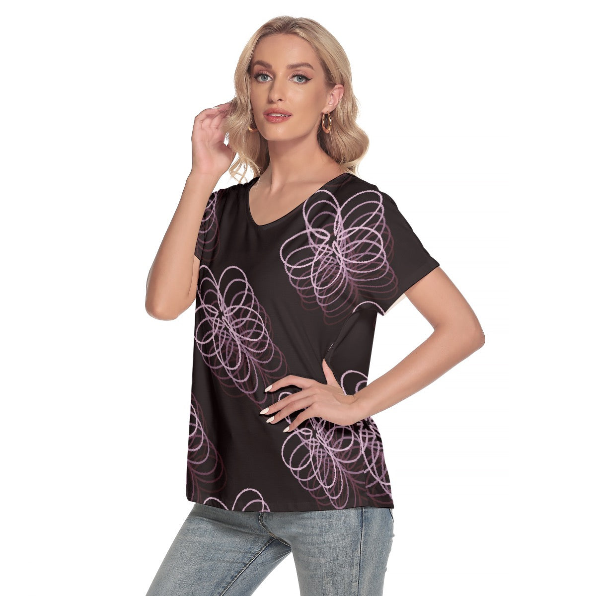 All-Over Print Women's Loose V-neck Short Sleeve T-shirt