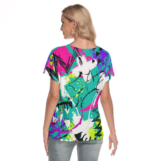 All-Over Print Women's Loose V-neck Short Sleeve T-shirt