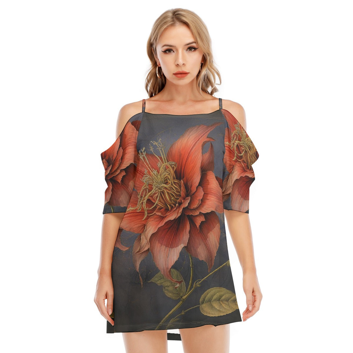 All-Over Print Women's Off-shoulder Cami Dress