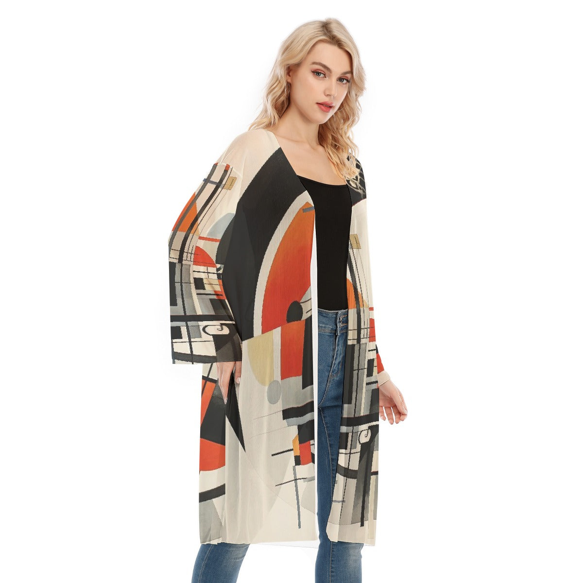 All- Over Print Women's Long Sleeve Mesh Cardigan