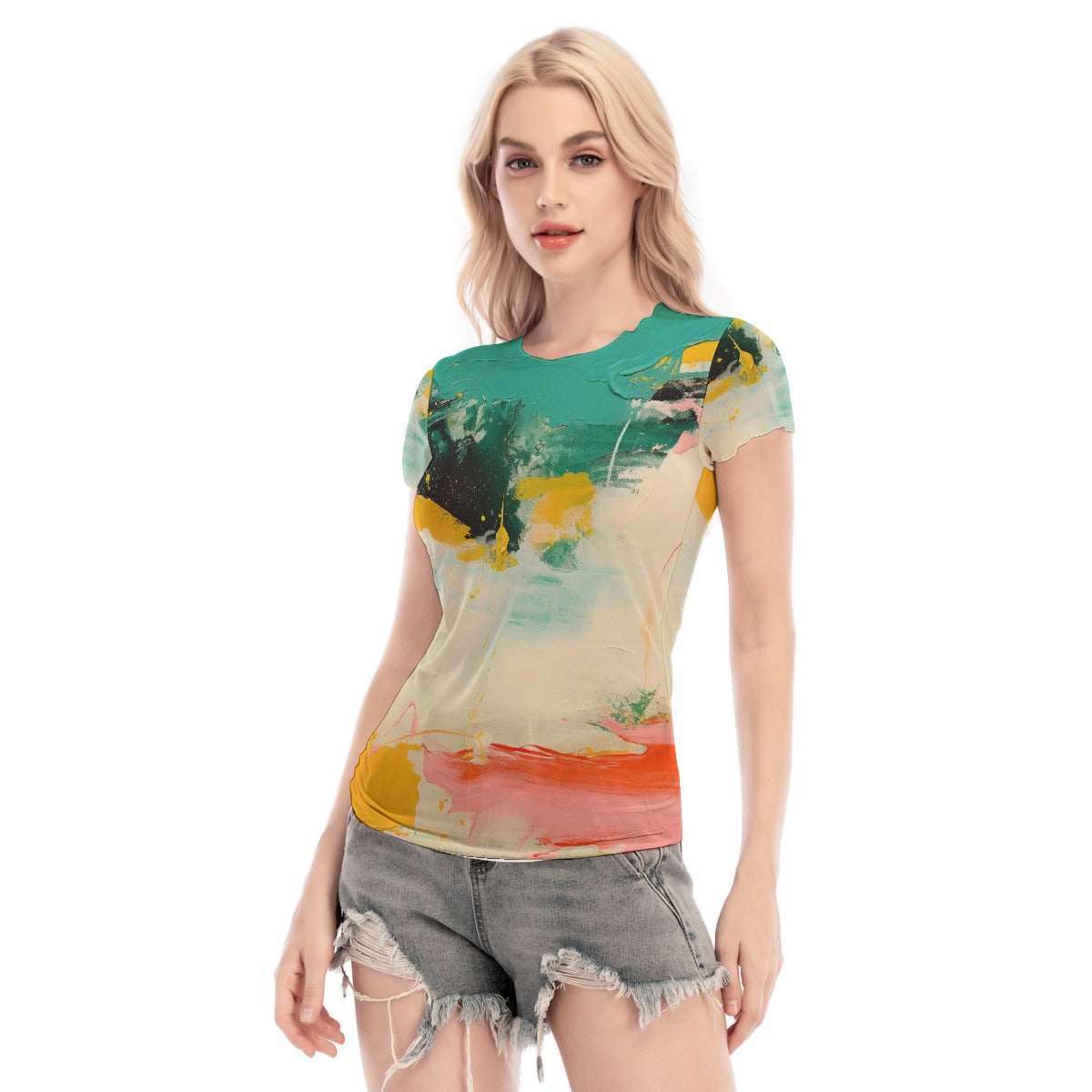 All-Over Print Women's Short Sleeve Mesh Blouse