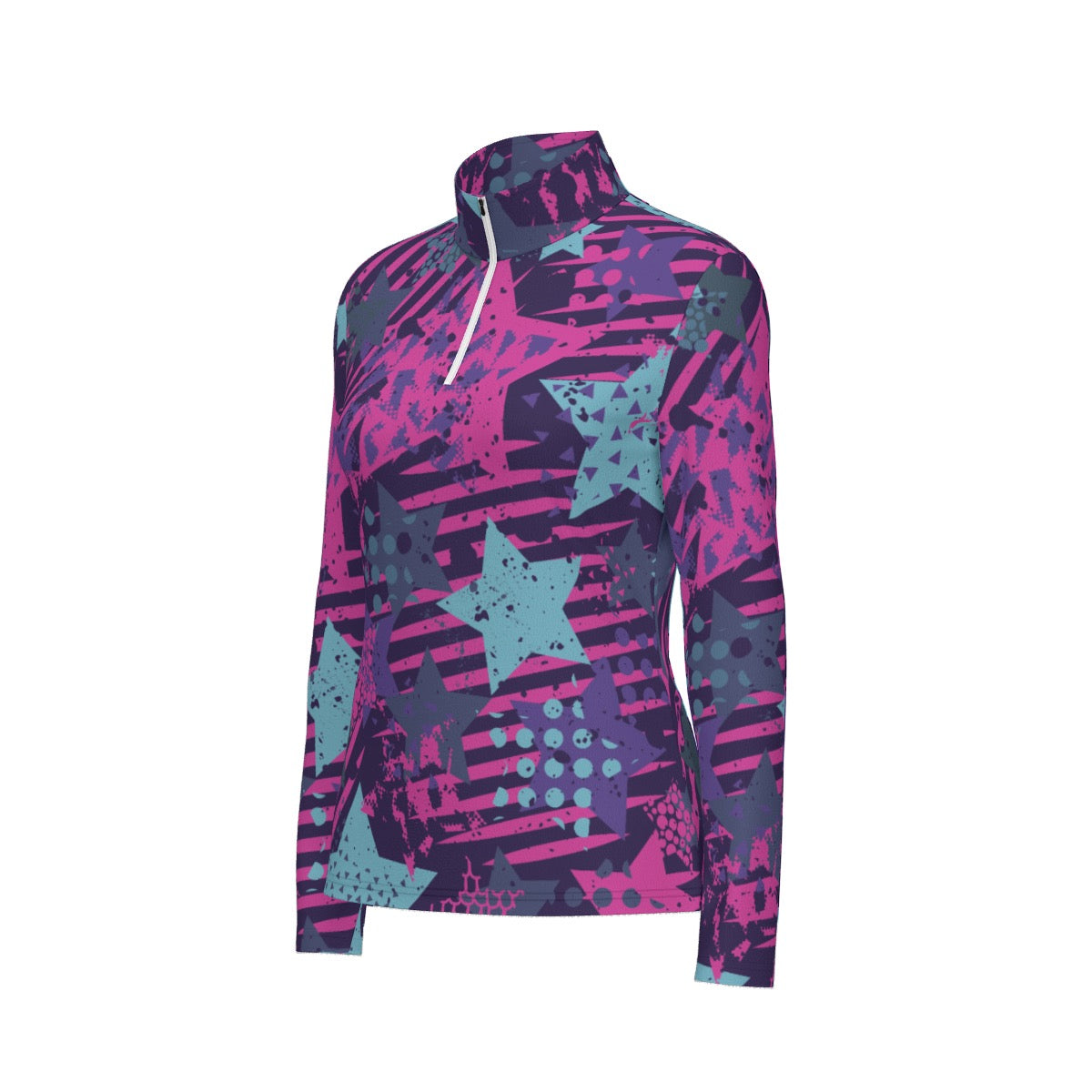 All-Over Print Women's Sports Collar Jersey With Long Sleeve