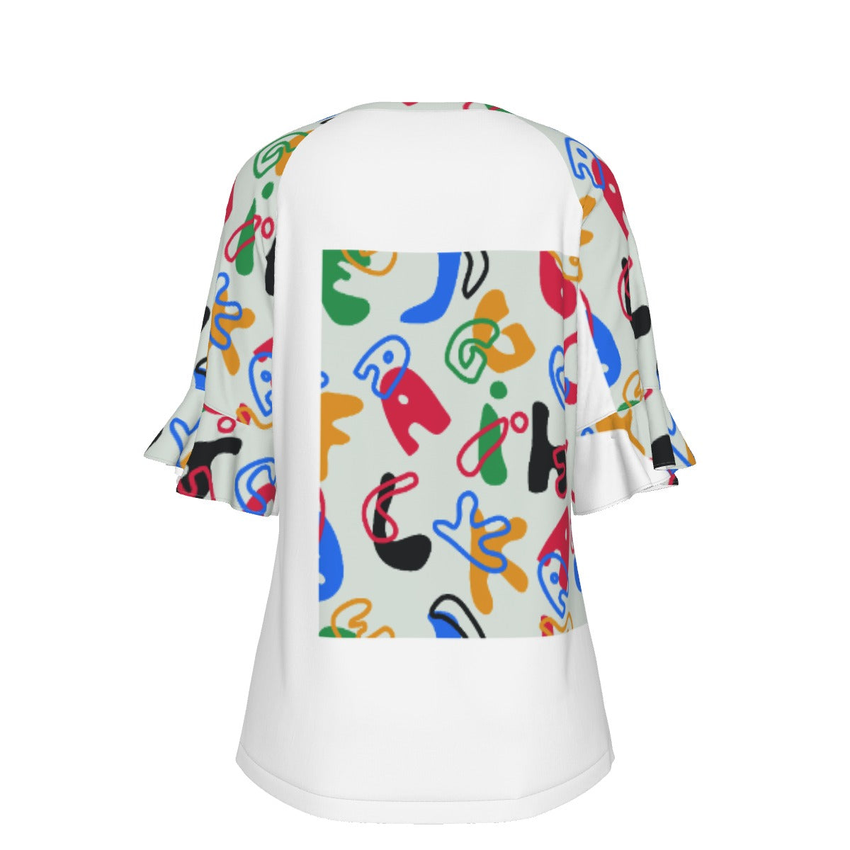 All-Over Print V-neck Women's T-shirt With Bell Sleeve