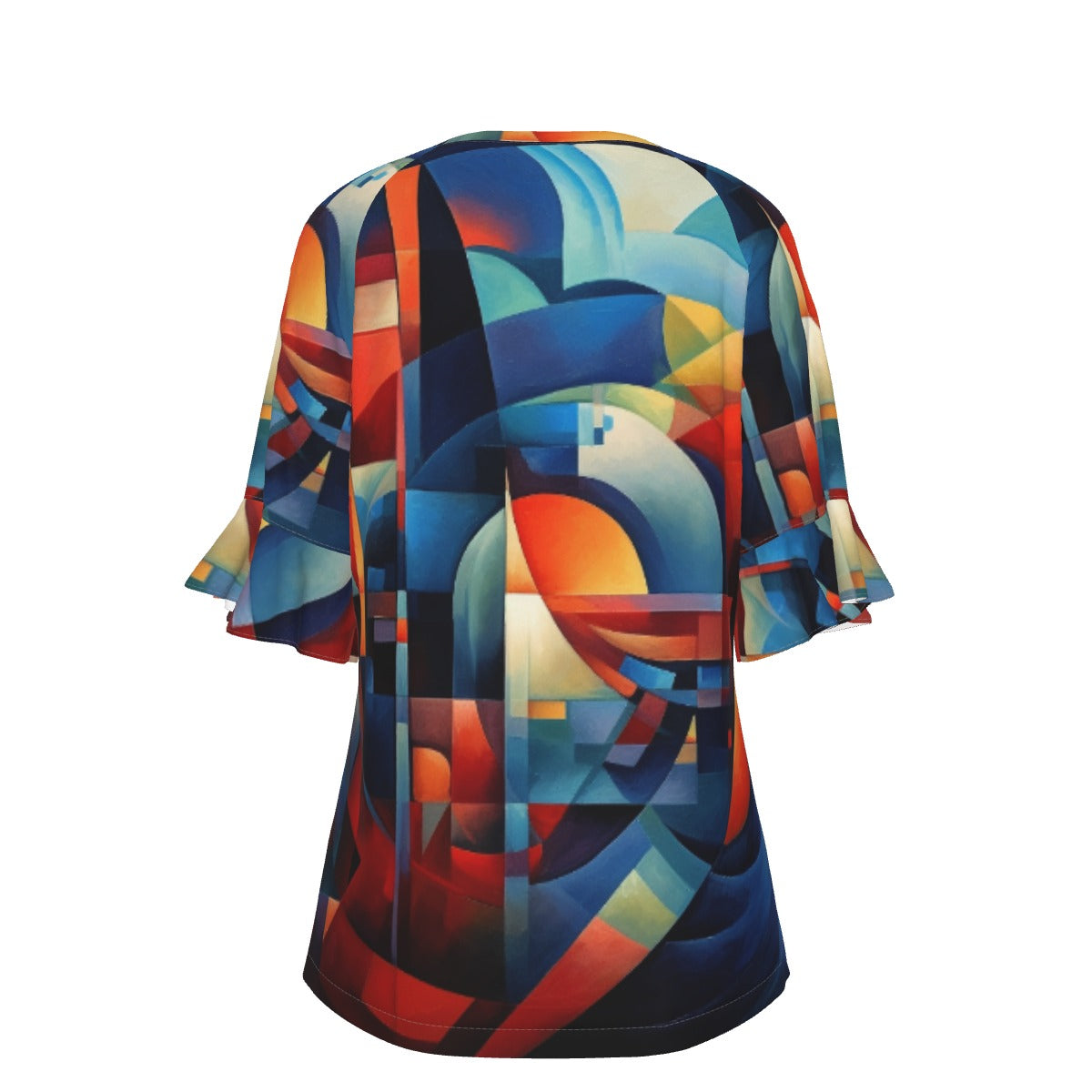 All-Over Print V-neck Women's T-shirt With Bell Sleeve