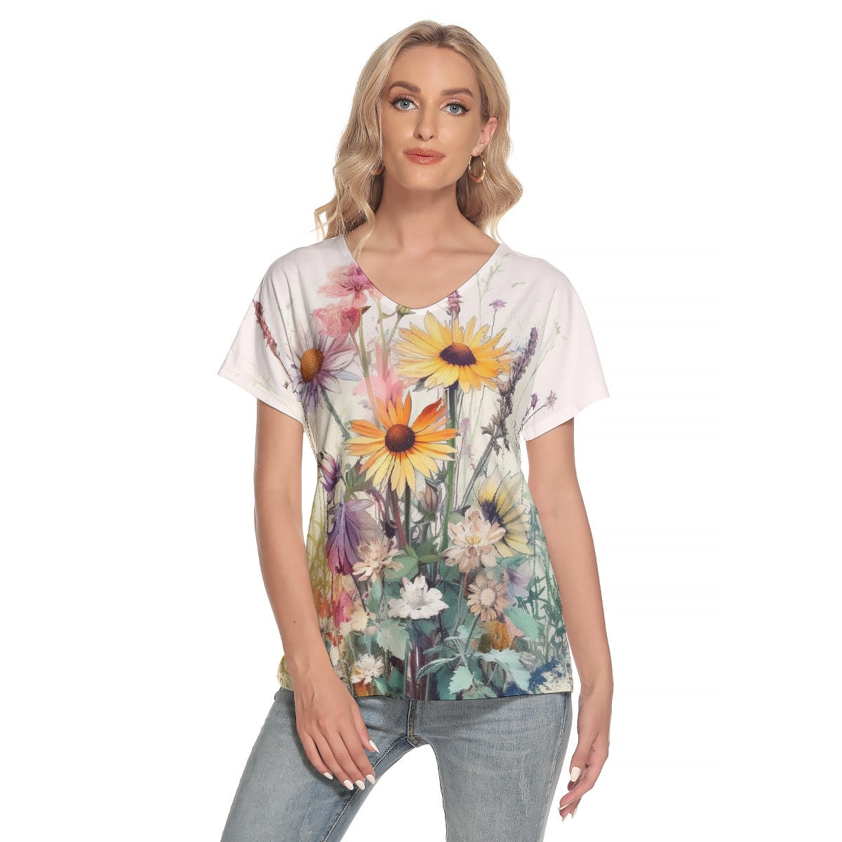 All-Over Print Women's Loose V-neck Short Sleeve T-shirt