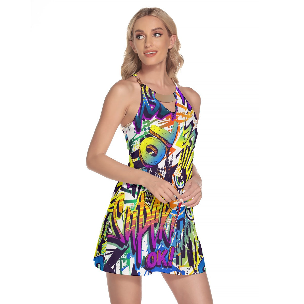 All-Over Print Women's Round Neck Above Knee Dress