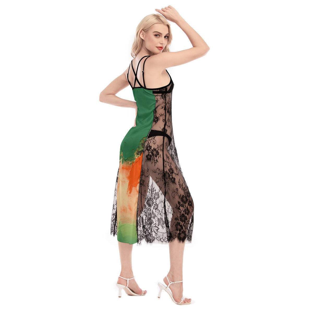 All-Over Print Women's Lace Cami Cross Back Dress