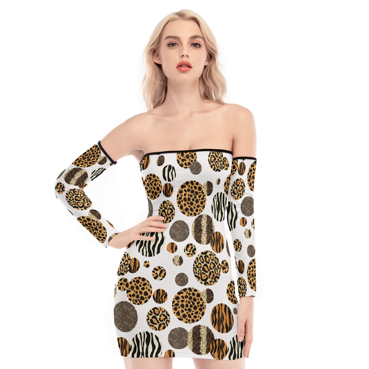 All-Over Print Women's Off-shoulder Back Lace-up Dress