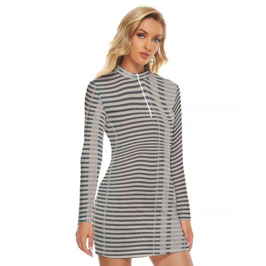 All-Over Print Women's Zip Front Tight Dress