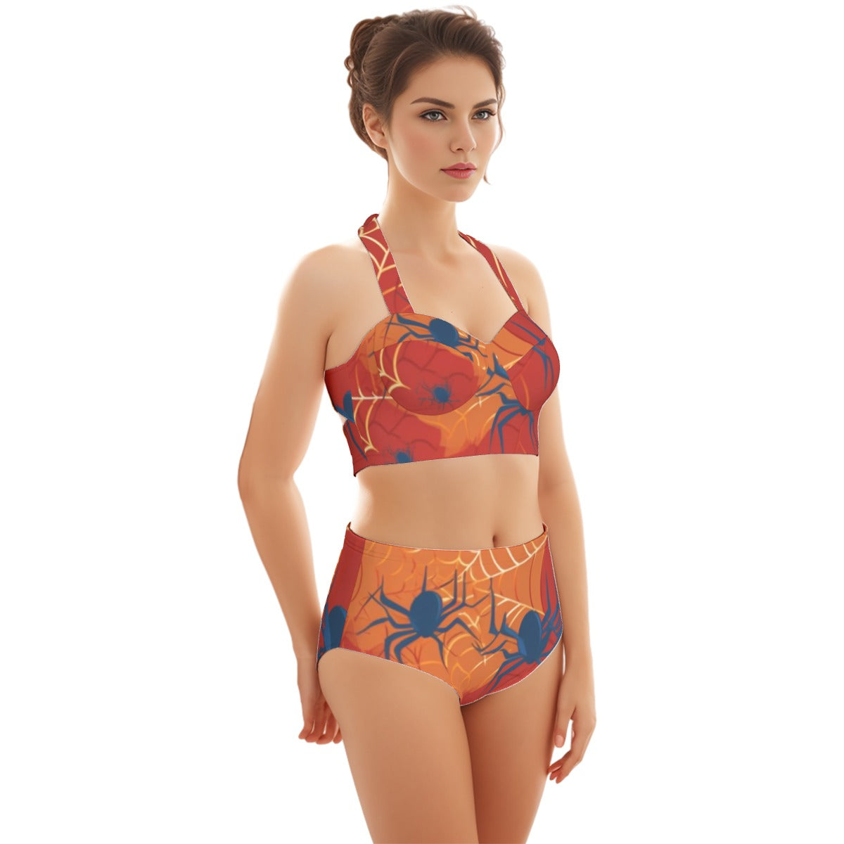 All-Over Print Women's Swimsuit Set With Halter