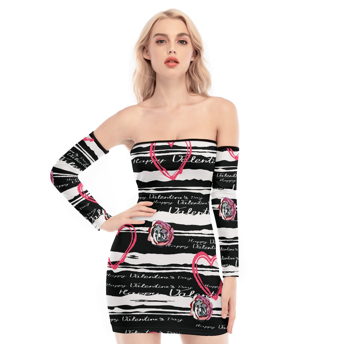 All-Over Print Women's Off-shoulder Back Lace-up Dress