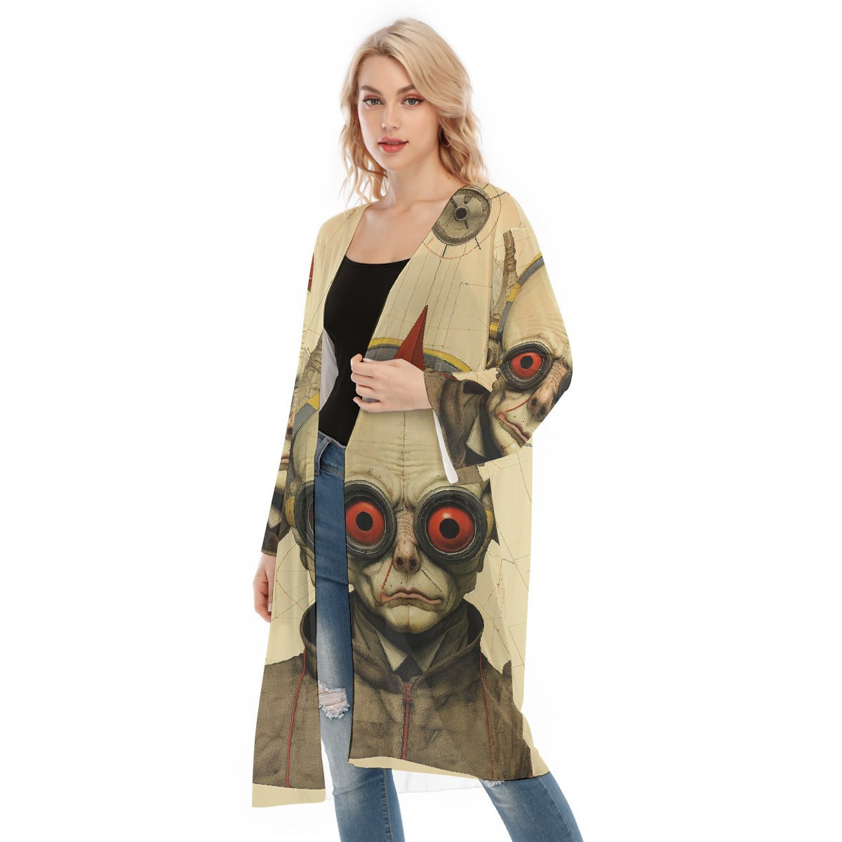 All- Over Print Women's Long Sleeve Mesh Cardigan