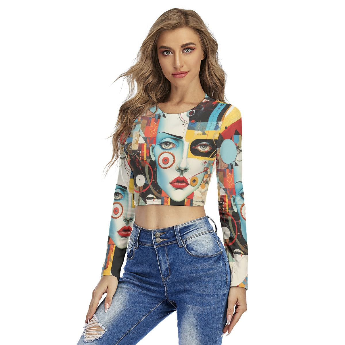 All-Over Print Women's Round Neck Crop Top T-Shirt