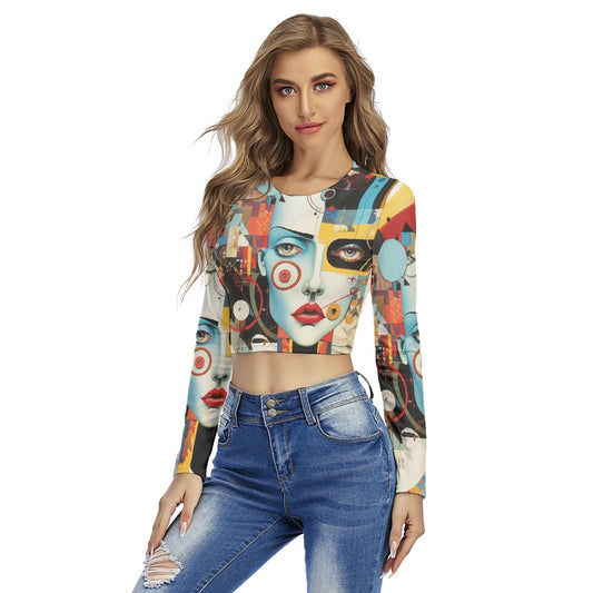 All-Over Print Women's Round Neck Crop Top T-Shirt