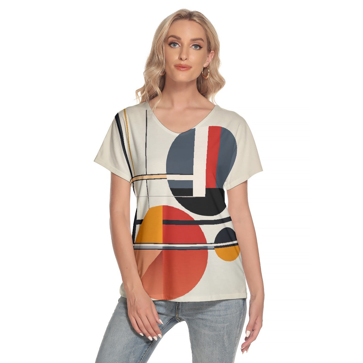 All-Over Print Women's Loose V-neck Short Sleeve T-shirt