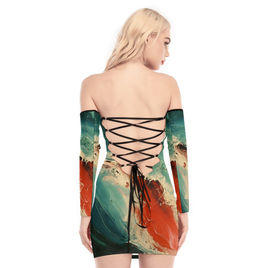 All-Over Print Women's Off-shoulder Back Lace-up Dress