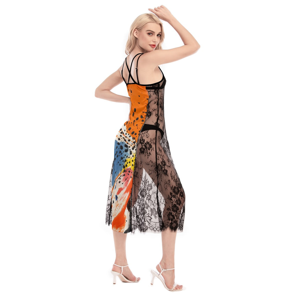 All-Over Print Women's Lace Cami Cross Back Dress