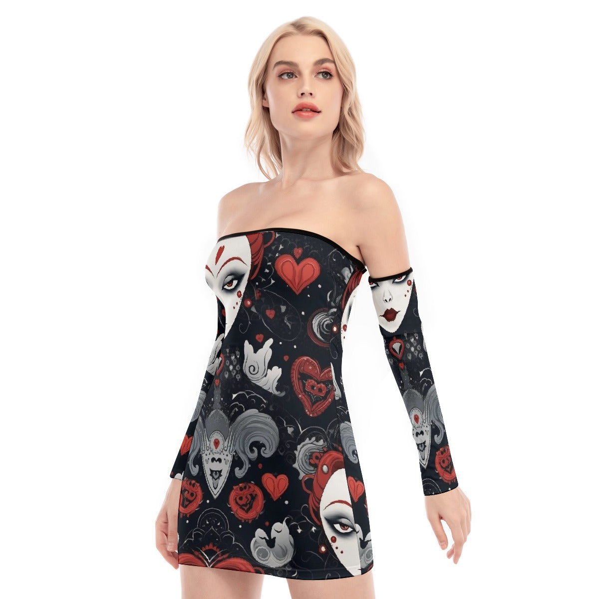 All-Over Print Women's Off-shoulder Back Lace-up Dress