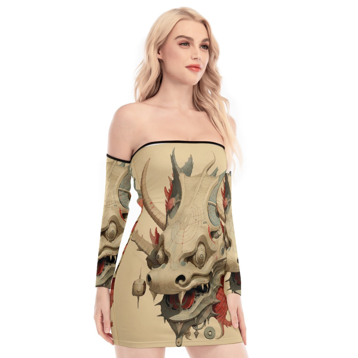 All-Over Print Women's Off-shoulder Back Lace-up Dress