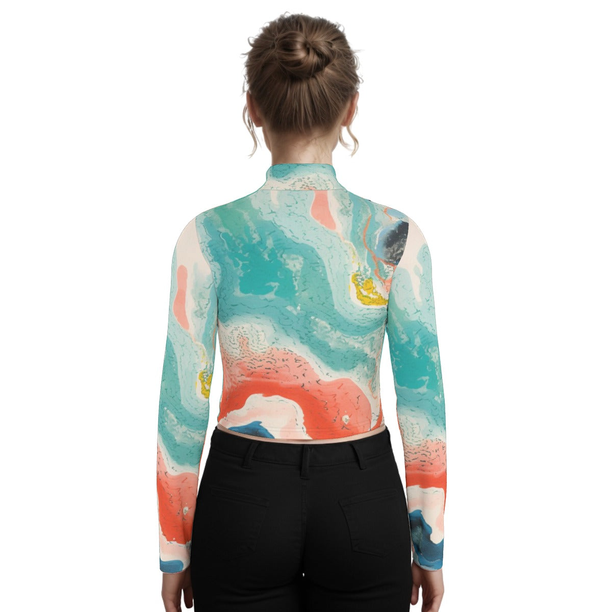 Eco-Friendly All-Over Print Women's Turtleneck T-shirt With Long Sleeve