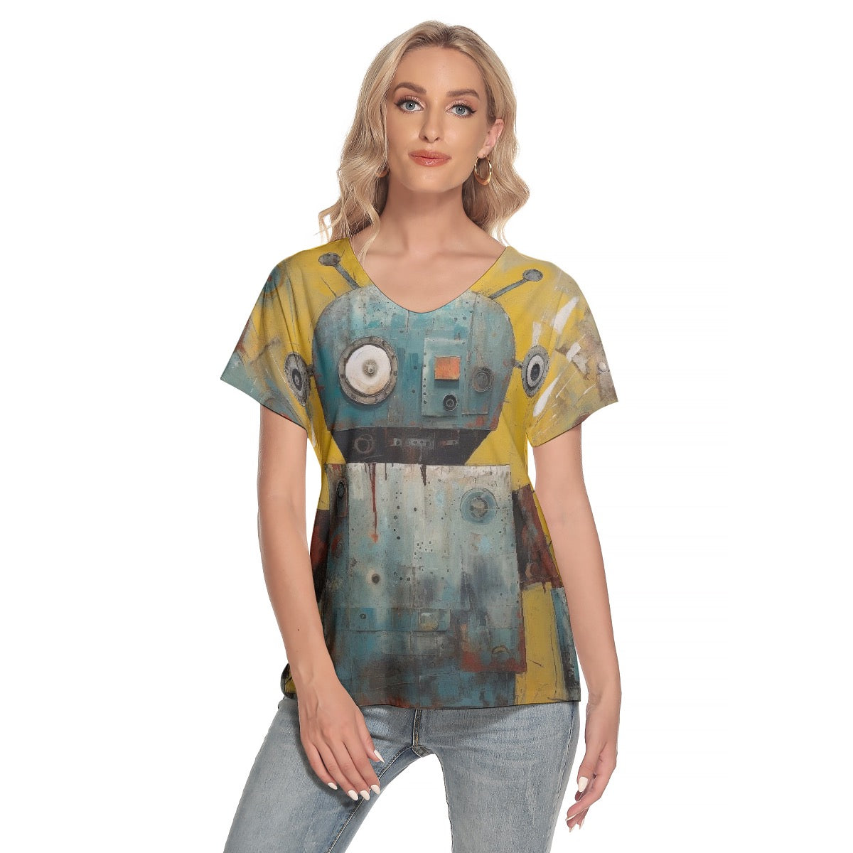 All-Over Print Women's Loose V-neck Short Sleeve T-shirt