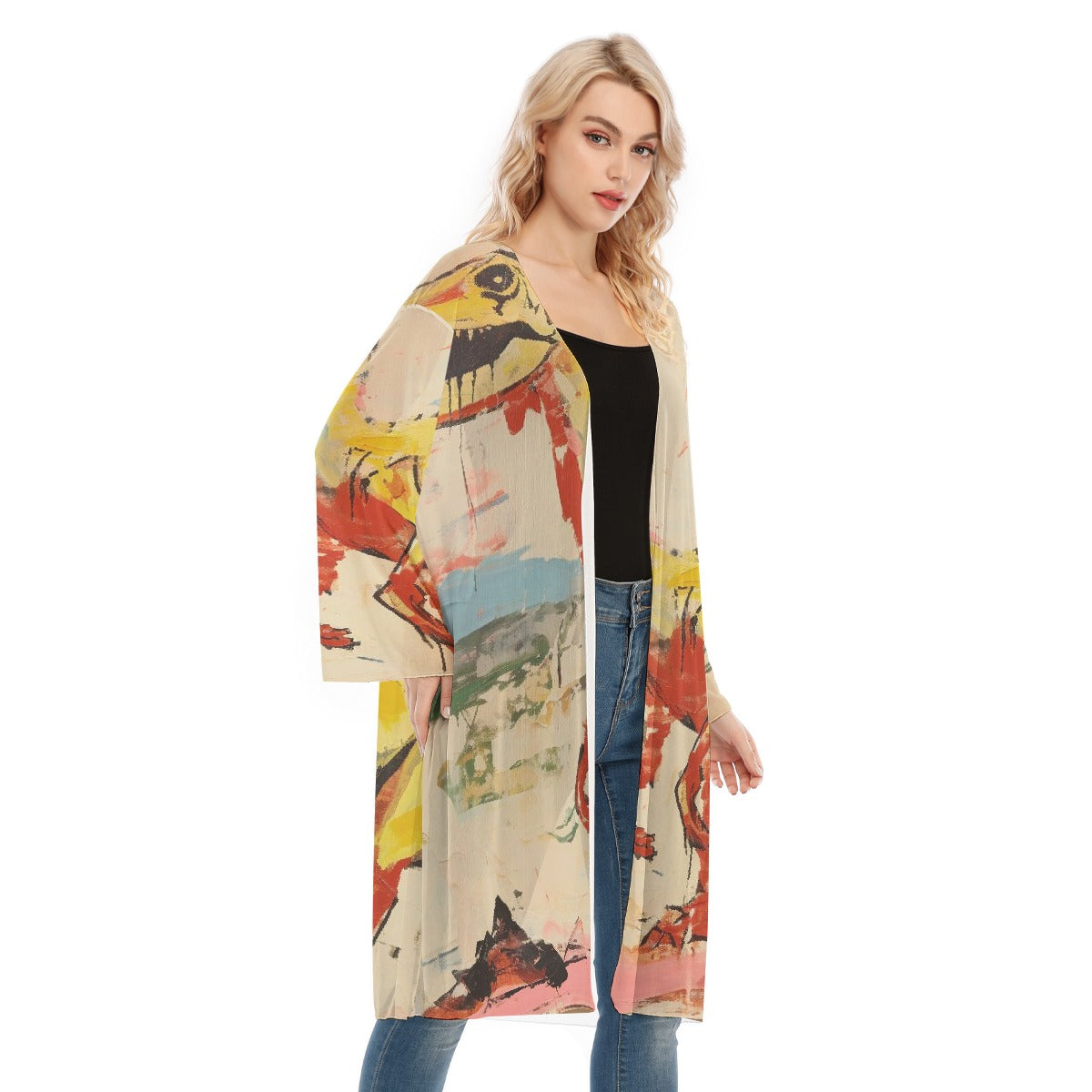 All- Over Print Women's Long Sleeve Mesh Cardigan