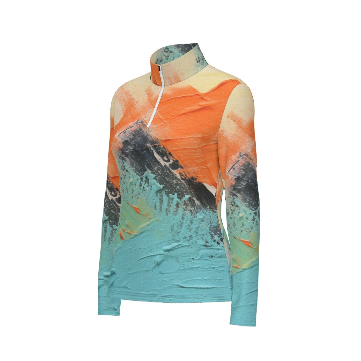 All-Over Print Women's Sports Collar Jersey With Long Sleeve