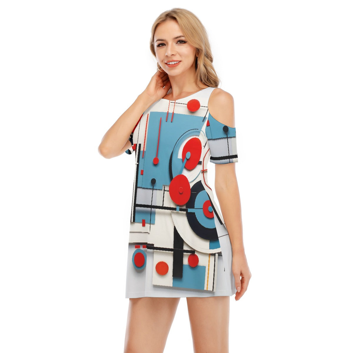 All-Over Print Women's Cold Shoulder Dress | 190GSM Cotton