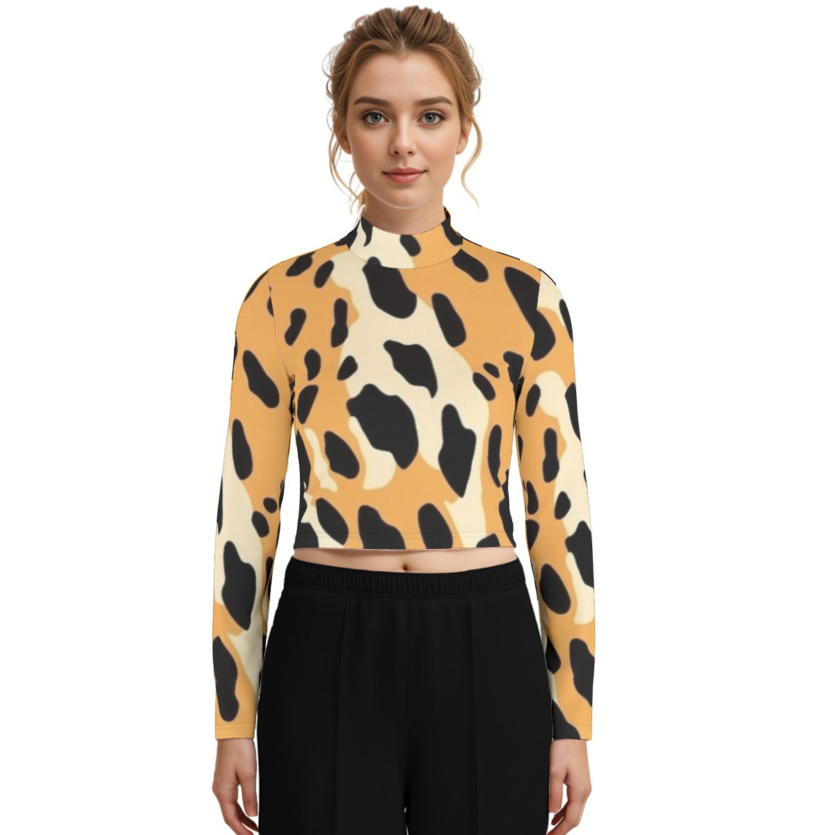 Eco-Friendly All-Over Print Women's Turtleneck T-shirt With Long Sleeve