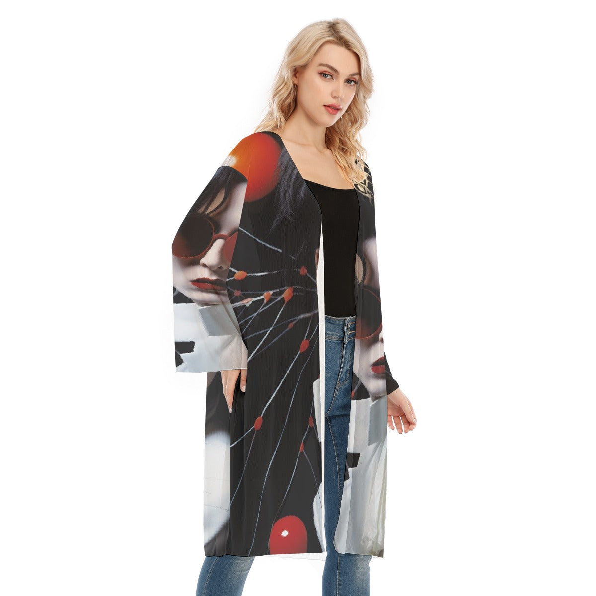 All- Over Print Women's Long Sleeve Mesh Cardigan