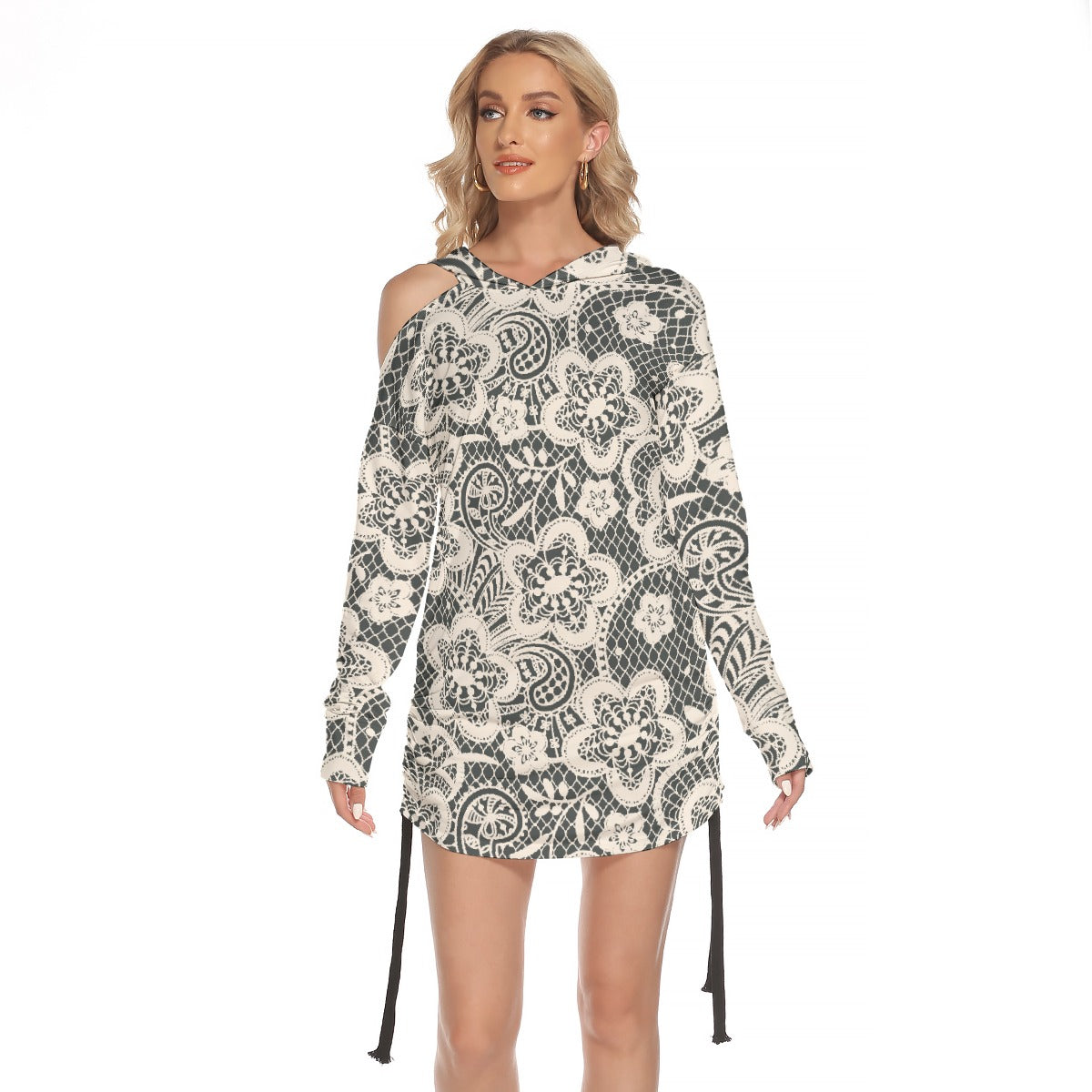 All-Over Print Women's One-shoulder Dress With Waist Shirring