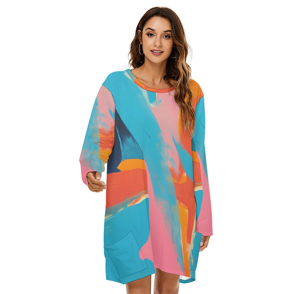 All-Over Print  Women's Loose Crew Neck Dress