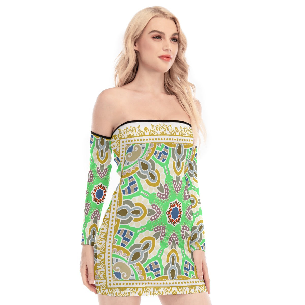 All-Over Print Women's Off-shoulder Back Lace-up Dress