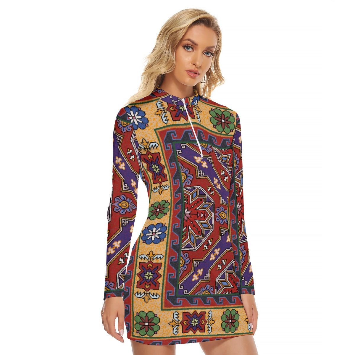 All-Over Print Women's Zip Front Tight Dress