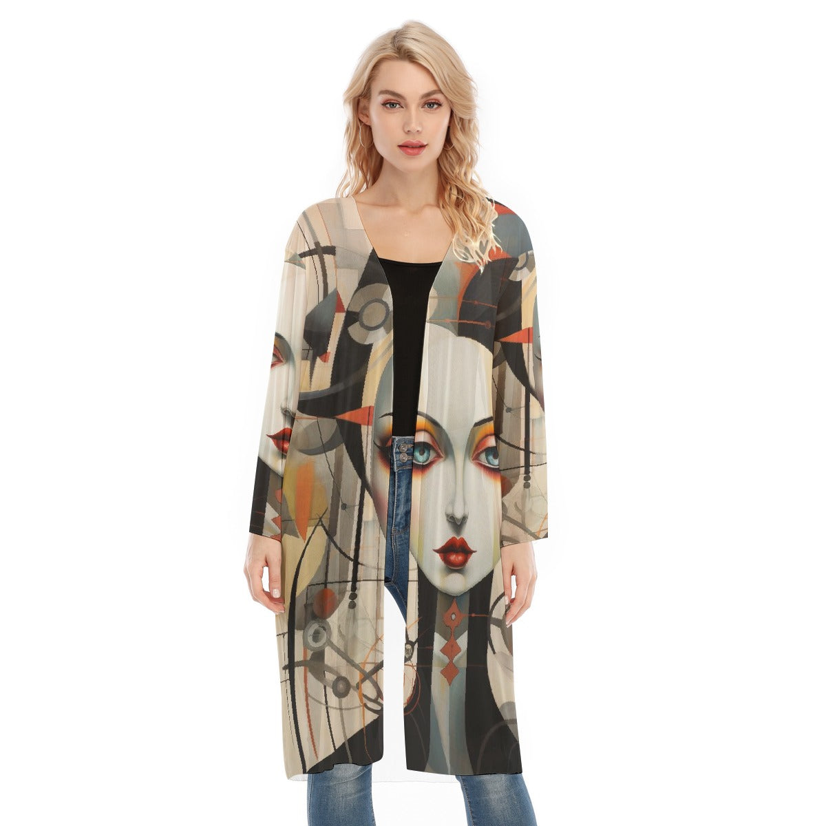 All- Over Print Women's Long Sleeve Mesh Cardigan