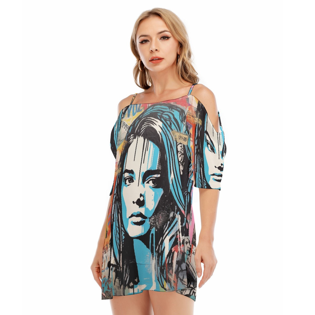 All-Over Print Women's Off-shoulder Cami Dress