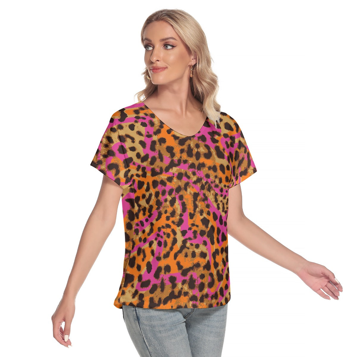 All-Over Print Women's Loose V-neck Short Sleeve T-shirt