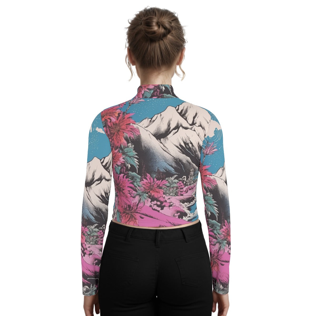 Eco-Friendly All-Over Print Women's Turtleneck T-shirt With Long Sleeve